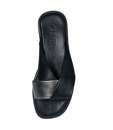 Černo-stříbrné kožené pantofle TML01T