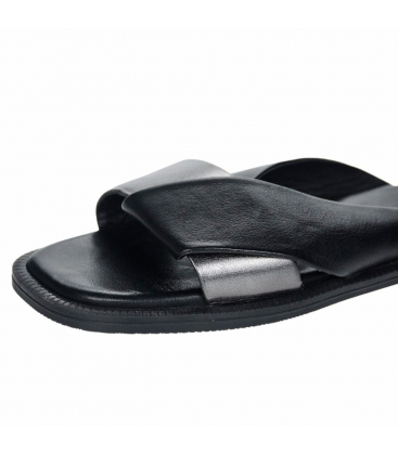 Černo-stříbrné kožené pantofle TML01T