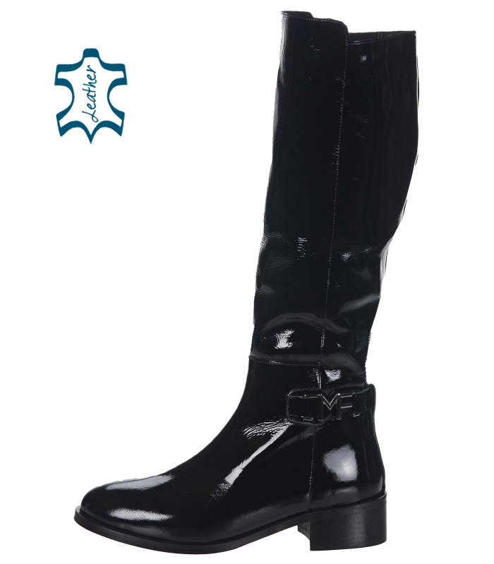 Černé lakované kožené holínky s ozdobou 494 black