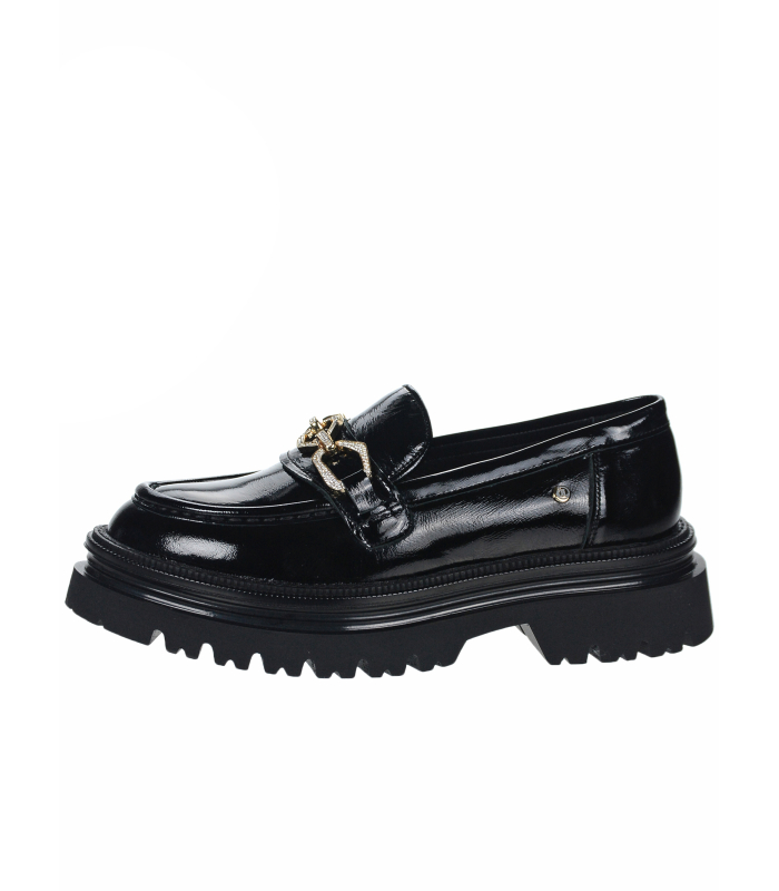 Hnědé lakované polobotky se zlatou ozdobou 2505