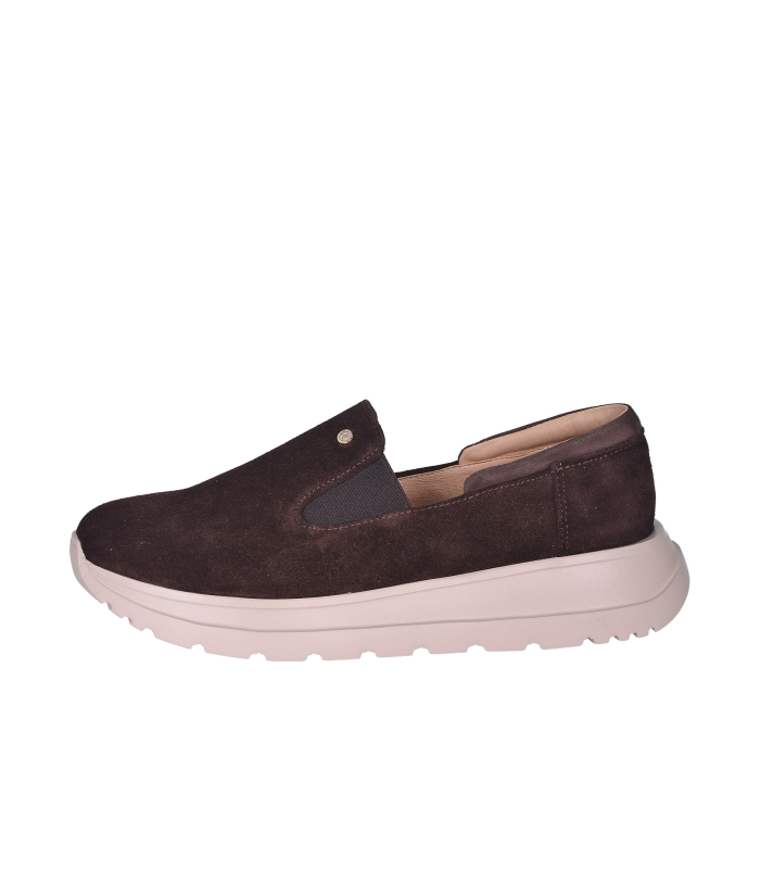 Hnědé slip on mokasíny s broušené kůže DTE054