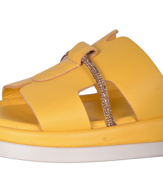Dámské žluté pantofle s kamínky 010-621