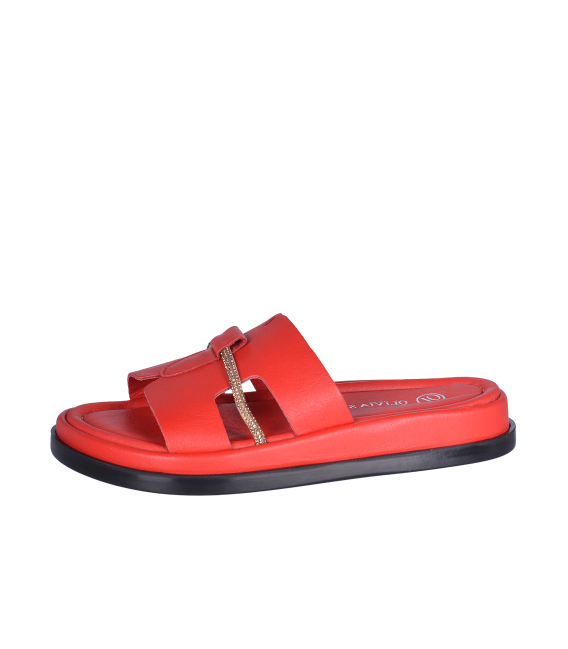 Dámské červené pantofle s kamínky 010-621