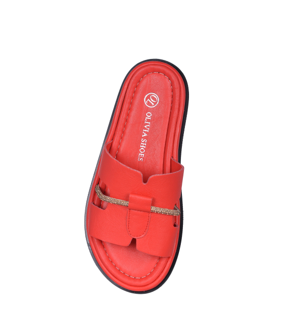 Dámské červené pantofle s kamínky 010-621