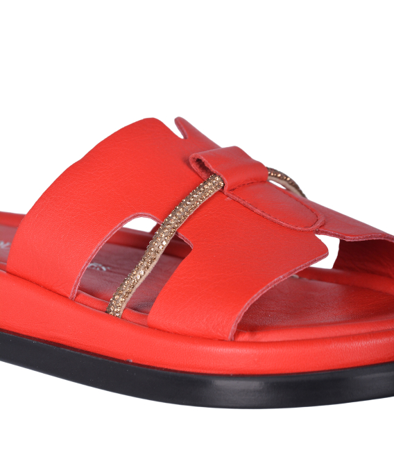 Dámské červené pantofle s kamínky 010-621