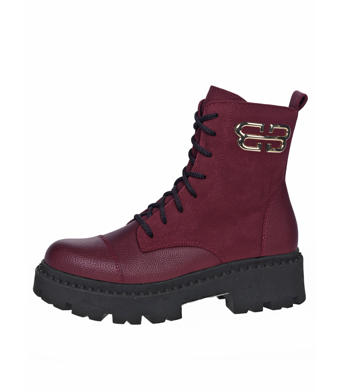 Bordové kombinované kotníkové kozačky s ozdobou na černé podešvi 2485