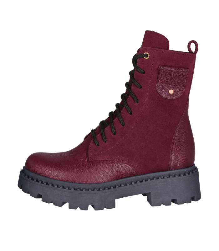 Bordové kožené kotníkové kozačky 2494