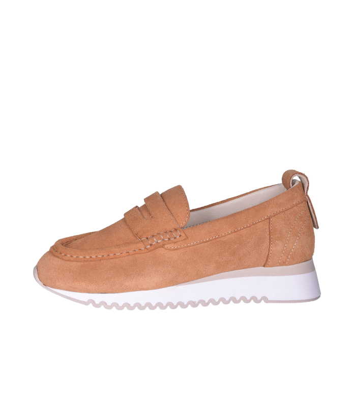 Skořicová slip on mokasíny z broušené kůže D24YA-165