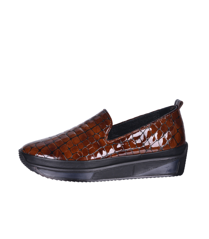 Tmavě hnědé lesklé vzorované polobotky 2151 501