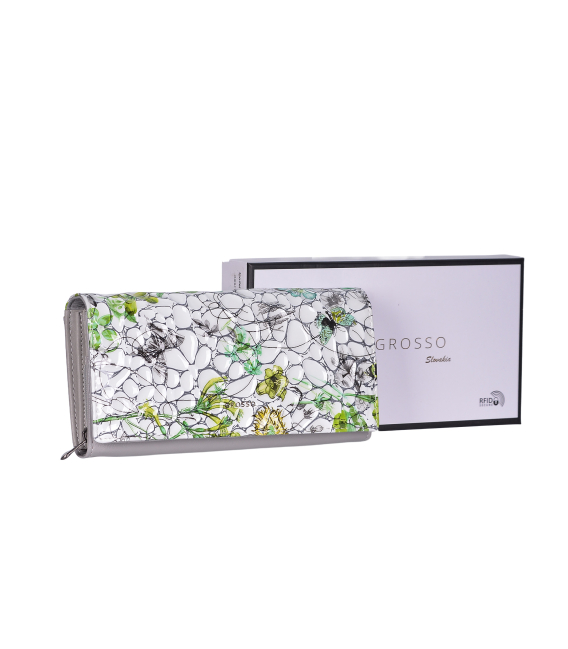 Dámská zelenkavá vzorovaná lakovaná peněženka PN20