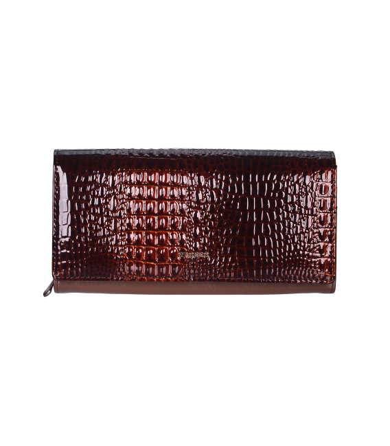 Dámská hnědá lakovaná krokodýlí peněženka PN20