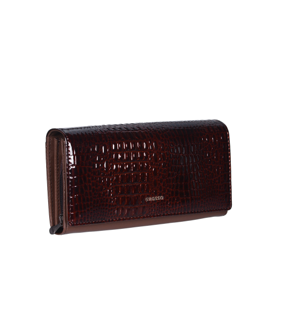 Dámská hnědá lakovaná krokodýlí peněženka PN20