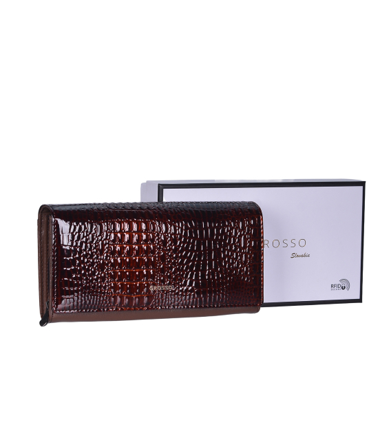 Dámská hnědá lakovaná krokodýlí peněženka PN20