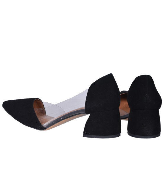 Comfortable black leather pumps 19513