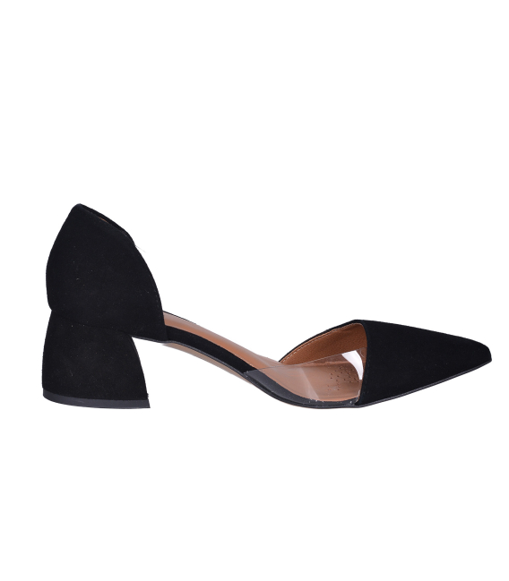 Comfortable black leather pumps 19513