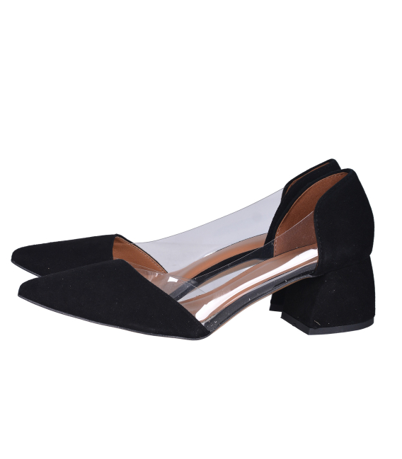 Comfortable black leather pumps 19513