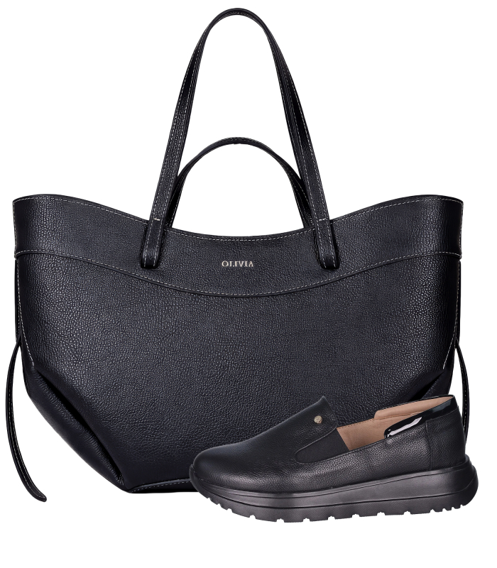 Zvýhodněný set černé kožené slip on mokasíny DTE054+Kabelka Renata