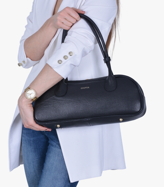 Zvýhodněný set černé kožené slip on mokasíny DTE054+Kabelka Diana