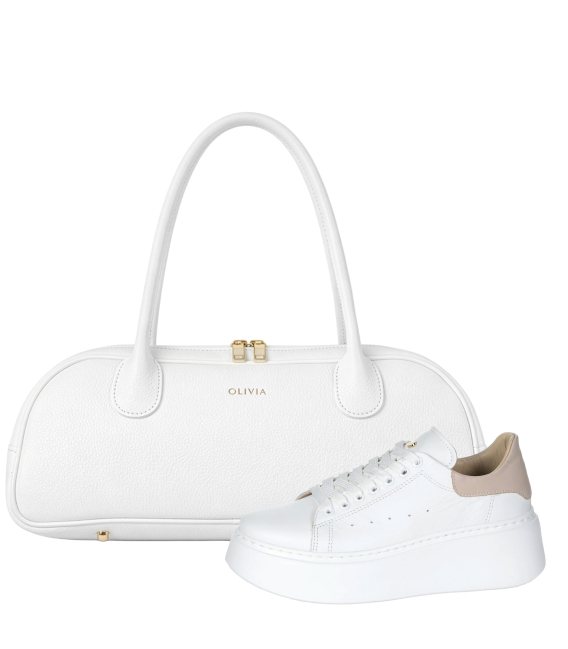  Zvýhodněný set bílé tenisky s béžovou patou n408s2+ Kabelka Diana