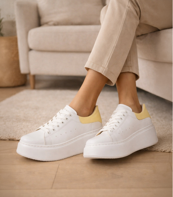 Bílé tenisky se žlutou patou n408s2