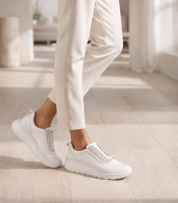 Bílé slip on tenisky s kamínky na podešvi unica 1012796