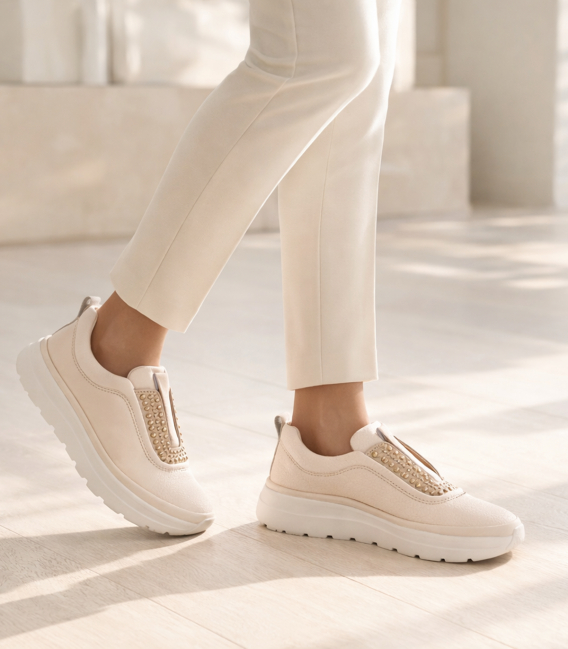 Béžové slip on tenisky s kamínky na podešvi unica 1012796