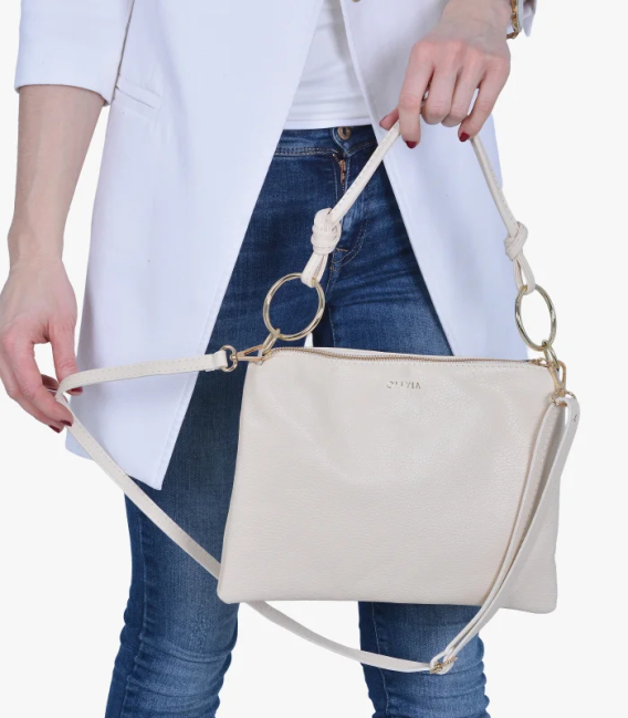 Zvýhodněný set béžové perforované slip on mokasíny DTE054+Kabelka Karin