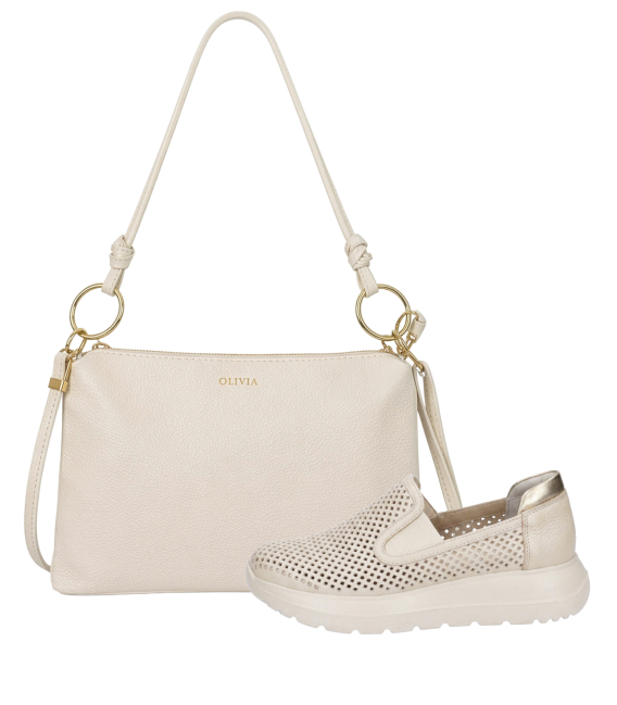 Zvýhodněný set béžové perforované slip on mokasíny DTE054+Kabelka Karin