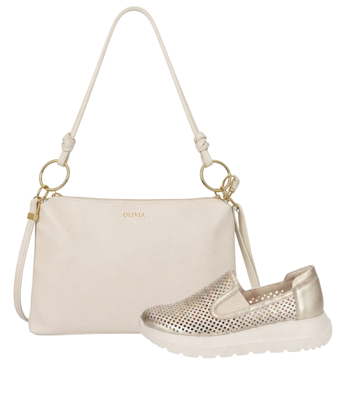 Zvýhodněný set zlaté perforované slip na mokasíny DTE054+kabelka Karin