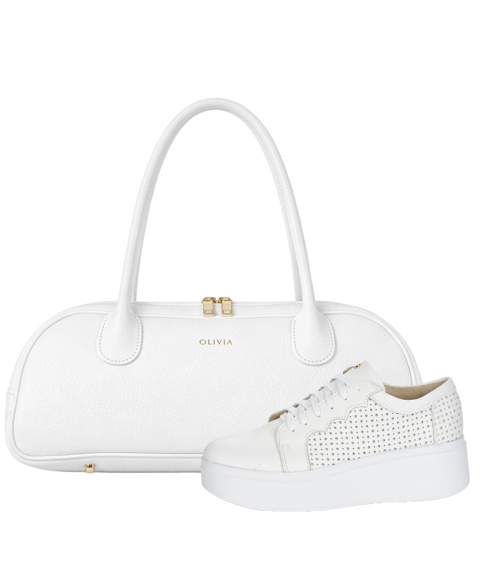 Zvýhodněný set bílé perforované tenisky s logol OL 2493+kabelka Diana