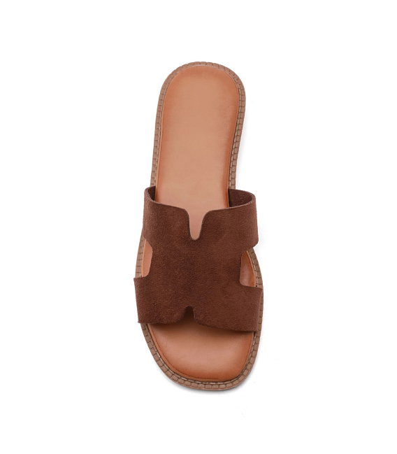 Pohodlné elegantní hnědé pantofle z kartáčované kůže