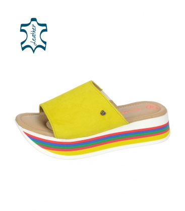Žluté kožené pantofle na barevné MARLENE podešvi DSL3000