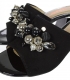 Černé kožené pantofle na podpatku s ozdobou na černém podpatku DSL2108-1976