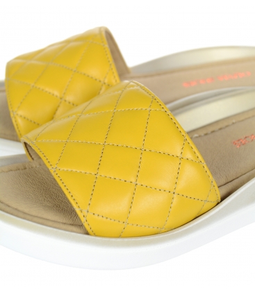 Žluté prošívané kožené pantofle na tvarované podešvi DSL540 yellow lico