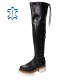 Černé kožené kozačky s vysokou holenní částí nad kolena na bílo hnědé podrážce DCI2293