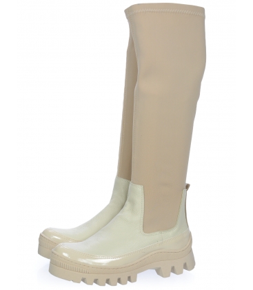 Béžové holínky s elastickým materiálem pod kolena DCI2279
