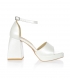 Bílé perleťové jednoduché kožené sandály na širokém podpatku DSA2302