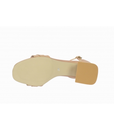 Pudrové kožené sandály na nižším hranatém podpatku a proplétanou ozdobou DSA2303