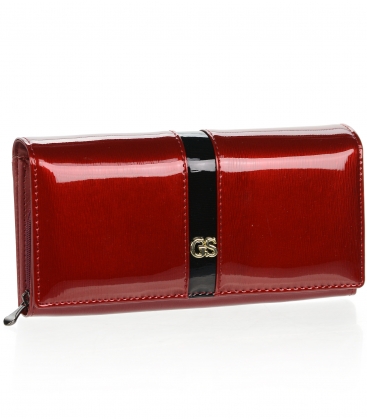 Dámská červená lakovaná peněženka s černým páskem H20-3