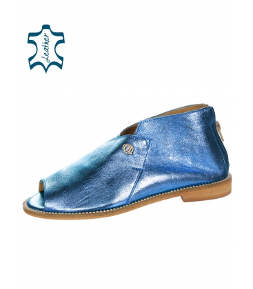 Modré metalické pohodlné sandály z měkké kůže 3021