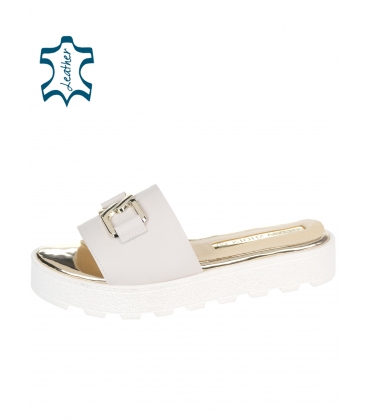 Bílo-zlaté pohodlné pantofle s ozdobou DSL2382