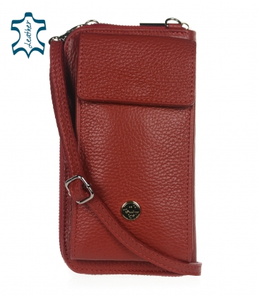 Praktická kožená červená crossbody peněženka s kapsou Michaela