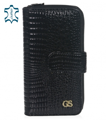 Dámská černá kožená lakovaná peněženka s kroko vzorem GROSSO PN34