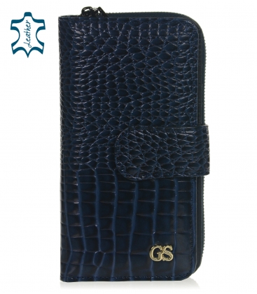 Dámská modrá kožená lakovaná peněženka s kroko vzorem GROSSO PN34