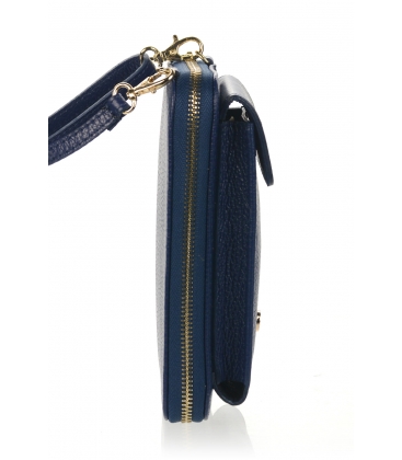 Praktická kožená modrá crossbody peněženka s kapsou Michaela