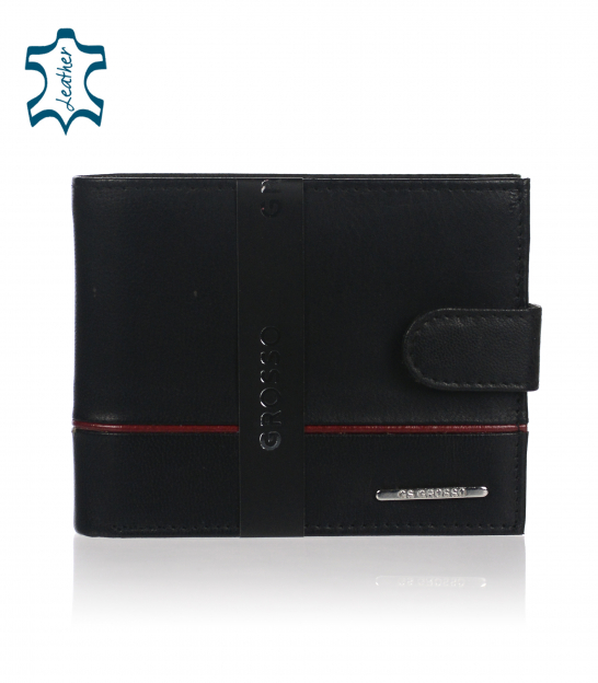 Pánská kožená černá peněženka s červeným páskem GROSSO TM-100R-032black/red