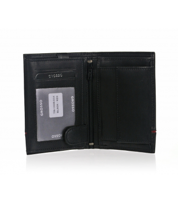 Pánská kožená černá peněženka s červeným páskem GROSSO TM-100R-034black/red