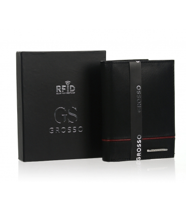Pánská kožená černá peněženka s červeným páskem GROSSO TM-100R-034black/red