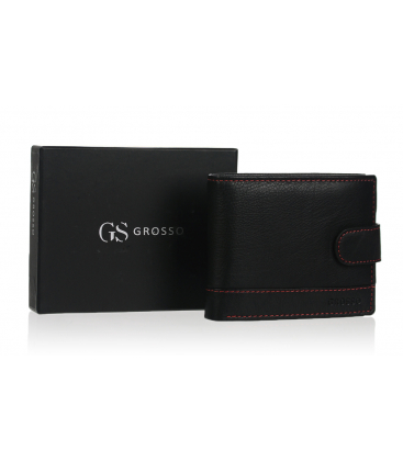 Pánská kožená černá peněženka s červeným prošíváním GROSSO 002