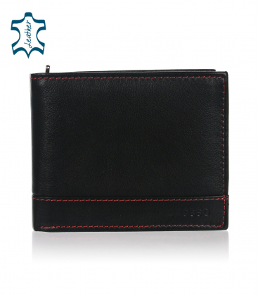 Pánská kožená černá peněženka s červeným prošíváním GROSSO 003